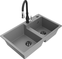 Mexen Tomas гранитна кухня мивка с 2 камери и кухненски кран Savita, сив - 6516-71-672601-70-B