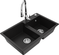 Mexen Tomas гранитна мивка с 2 камери и кухненски смесител Savita, черен - 6516-77-672601-00