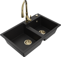 Mexen Tomas гранитна мивка с 2 камери и кухненски смесител Savita, черен - 6516-77-672601-50