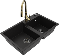 Mexen Tomas гранитна кухненска мивка с 2 камери с кухненски смесител Savita, черен - 6516-77-672601-50-B