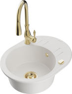 Mexen Kevin гранитна мивка с 1 отделение с отцедник и кухненски смесител Savita, бял - 6517-20-672601-50