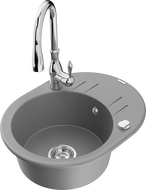 Mexen Kevin гранинен кухненски мивка с 1 камера с отцеждаща повърхност и кухненски кран Savita, сив - 6517-71-672601-00