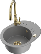 Mexen Kevin гранитна мивка с 1 отделение с отцедник и кухненски смесител Savita, сив - 6517-71-672601-50