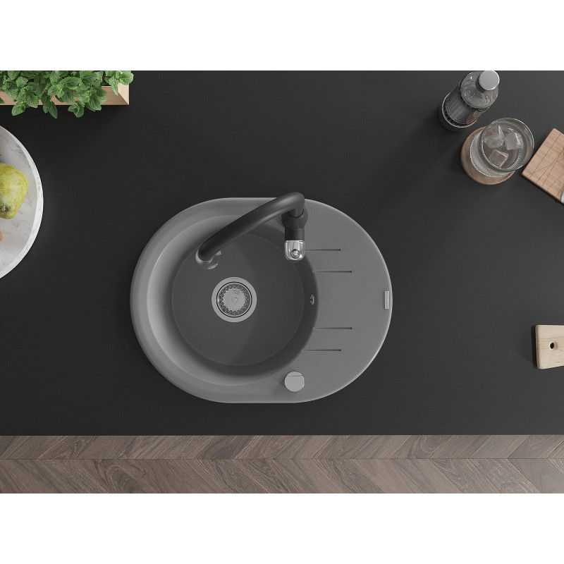 Mexen Kevin гранитна мивка с 1 отделение със сушилня и кухненски смесител Savita, сив - 6517-71-672601-70