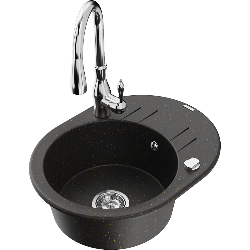 Mexen Kevin гранитна мивка с една камера с дренаж и кухненски кран Savita,