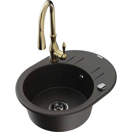 Mexen Kevin гранитна мивка с 1 корито с отцедник и кухненски смесител Savita,