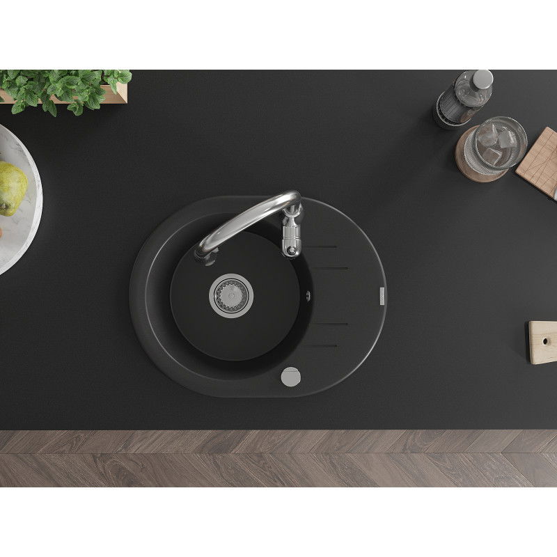 Mexen Kevin кухненска мивка от гранит 1-камерна с отцеждане и смесителна батерия Savita, черна - 6517-77-672601-00