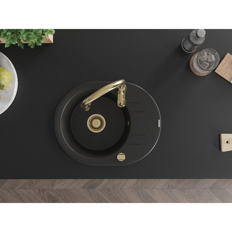 Mexen Kevin гранитна мивка с 1 корито с отцедник и кухненски смесител Savita,