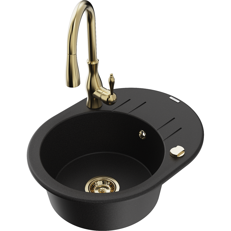 Mexen Kevin гранитна мивка с 1 корито с отцедник и кухненски смесител Savita,