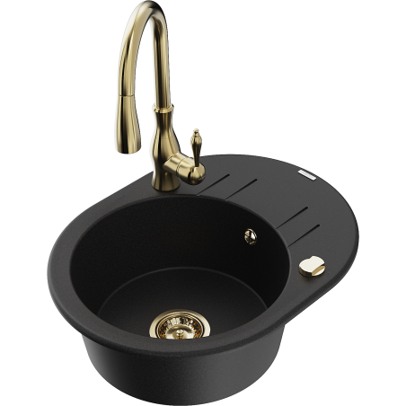 Mexen Kevin гранитна мивка с 1 корито с отцедник и кухненски смесител Savita,