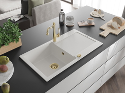 Mexen Leo гранитна мивка с 1 корито, с отцедник и кухненски смесител Carla,