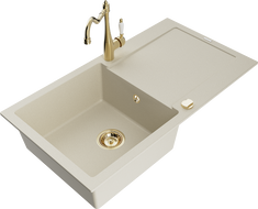 Mexen Leo гранитна мивка с 1 камера и отцедник и кухненски смесител Carla, бежов - 6501-69-670700-50