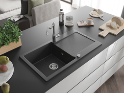 Mexen Leo гранитна кухненска мивка с едно корито, отцедник и кухненски