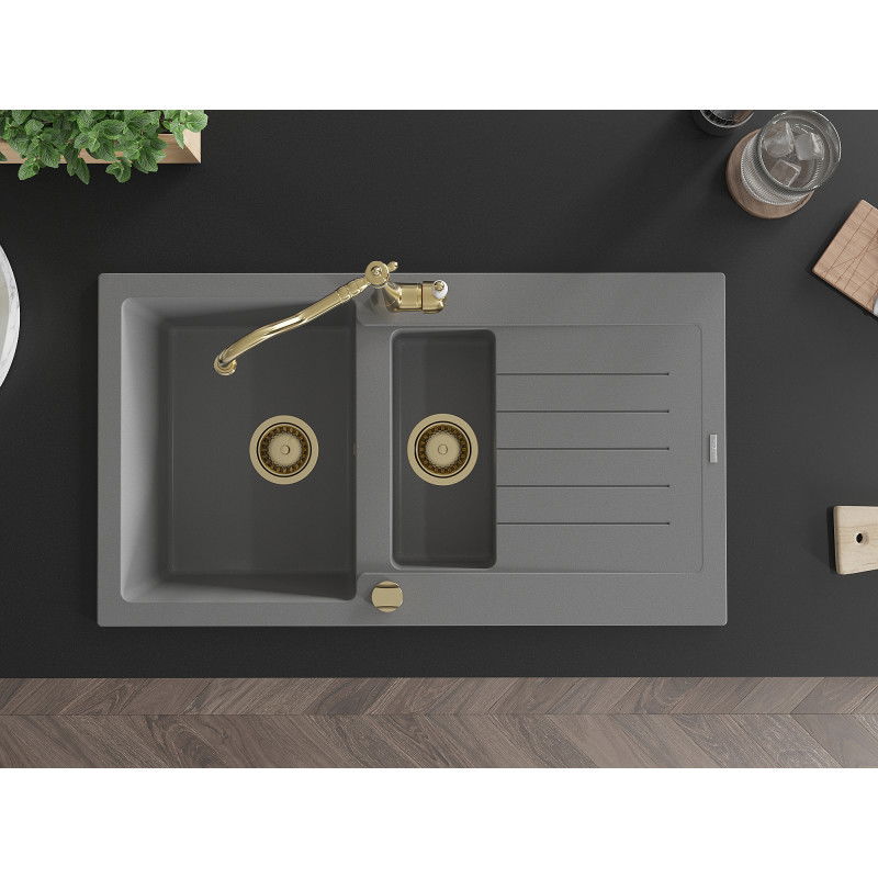 Mexen Matias гранитна мивка с 1,5 камери с отцедник и кухненски смесител Carla, сив - 6502-71-670700-50