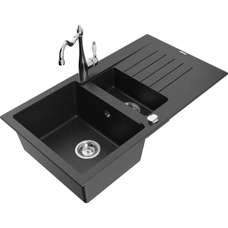 Mexen Matias гранитна мивка 1,5-камерна с отцедник и кухненски смесител