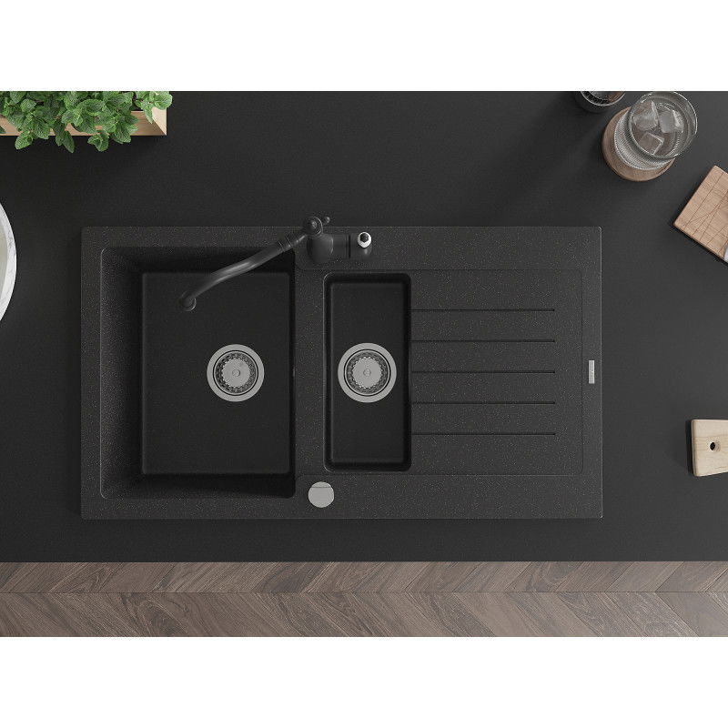 Mexen Matias гранитна кухненска мивка с 1,5 отделения, с отцедник и кухненски