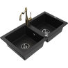 Mexen Mario двоен гранитен мивка с кухненски смесител Carla, черен - 6504-77-670700-50-B