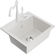 Mexen Milo гранитна кухненска мивка с 1 корито и кухненски смесител Carla, бял - 6505-20-670700-20
