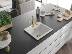 Mexen Milo гранитна кухненска мивка с 1 отделение и със смесител Carla, бяла - 6505-20-670700-50