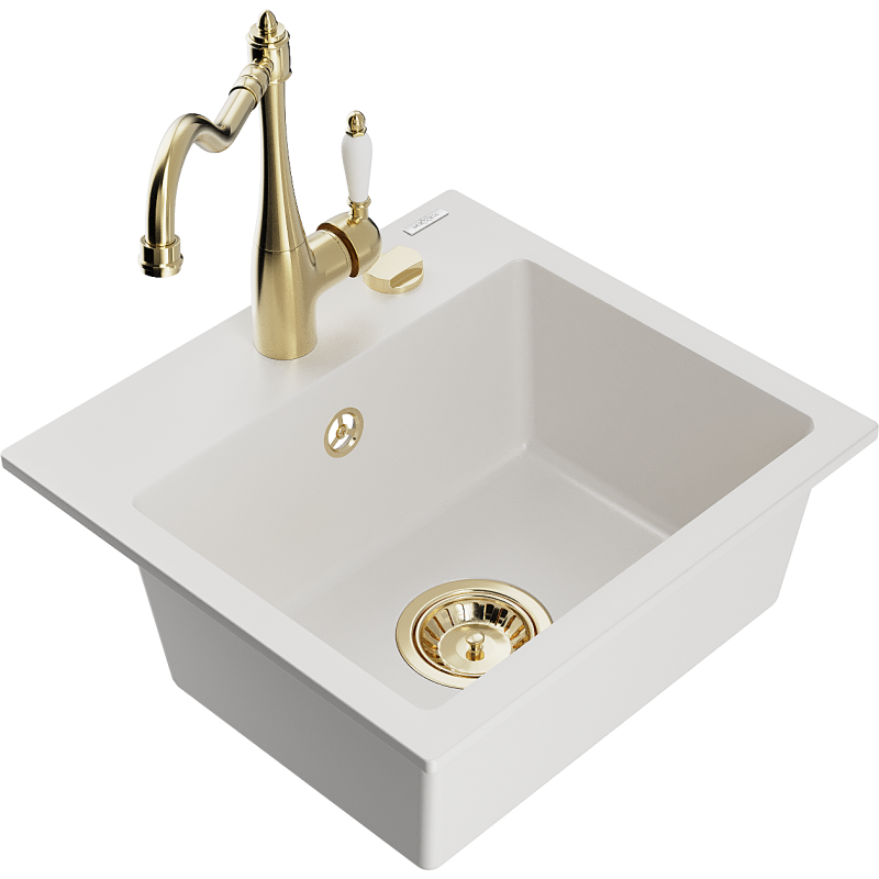 Mexen Milo 1-камерна гранитна мивка с кухненски смесител Carla, бял - 6505-20-670700-50