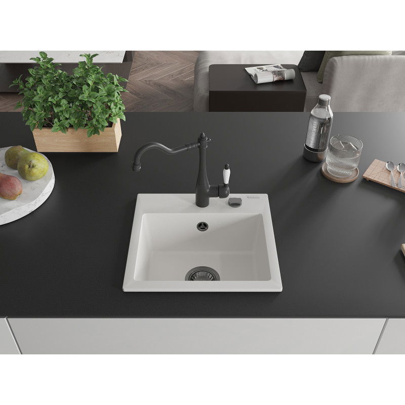 Mexen Milo кухненска мивка от гранит с 1 корито и кухненски смесител Carla, бял - 6505-20-670700-70