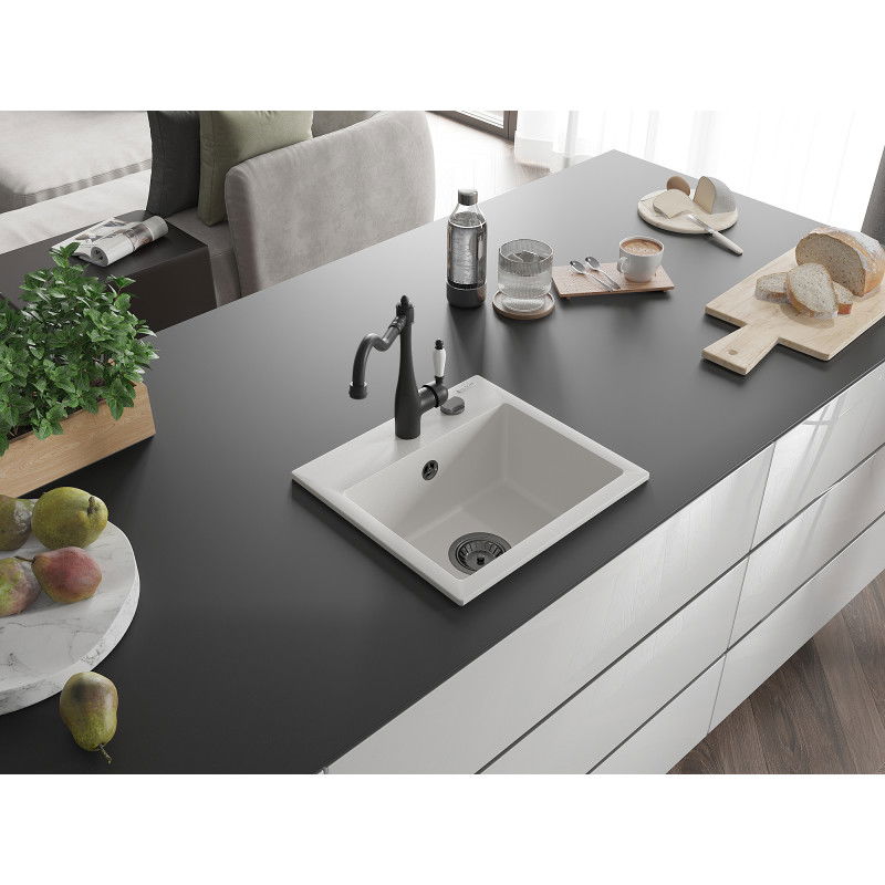 Mexen Milo кухненска мивка от гранит с 1 корито и кухненски смесител Carla, бял - 6505-20-670700-70