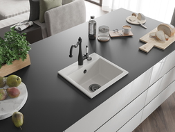 Mexen Milo кухненска мивка от гранит с 1 корито и кухненски смесител Carla, бял - 6505-20-670700-70