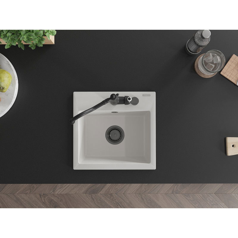 Mexen Milo кухненска мивка от гранит с 1 корито и кухненски смесител Carla, бял - 6505-20-670700-70