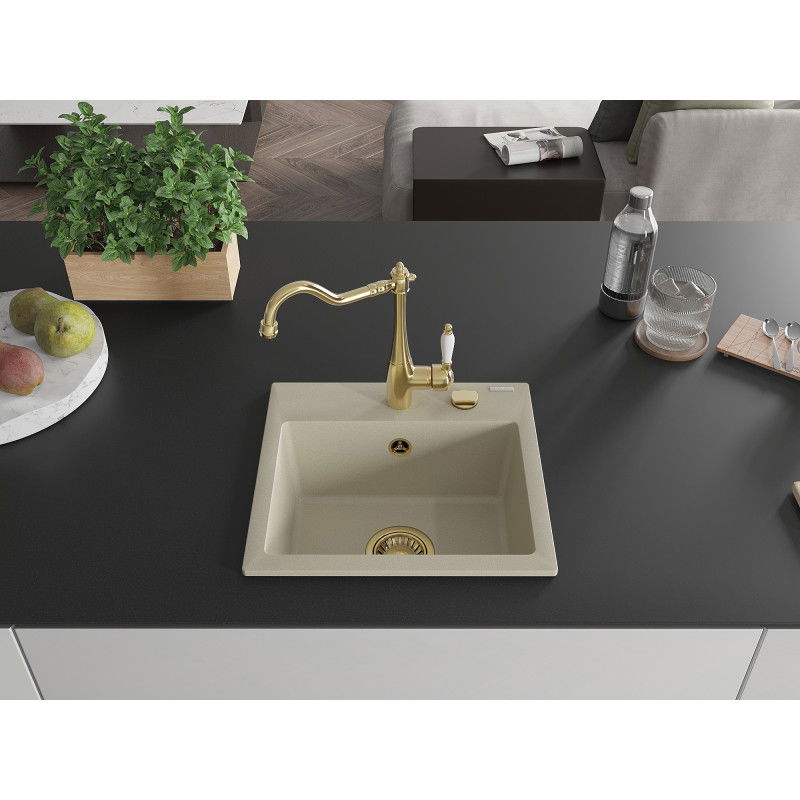 Mexen Milo кухненска мивка гранит 1-камера с кухненски смесител Carla, бежов - 6505-69-670700-50