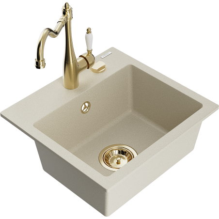 Mexen Milo кухненска мивка гранит 1-камера с кухненски смесител Carla, бежов - 6505-69-670700-50
