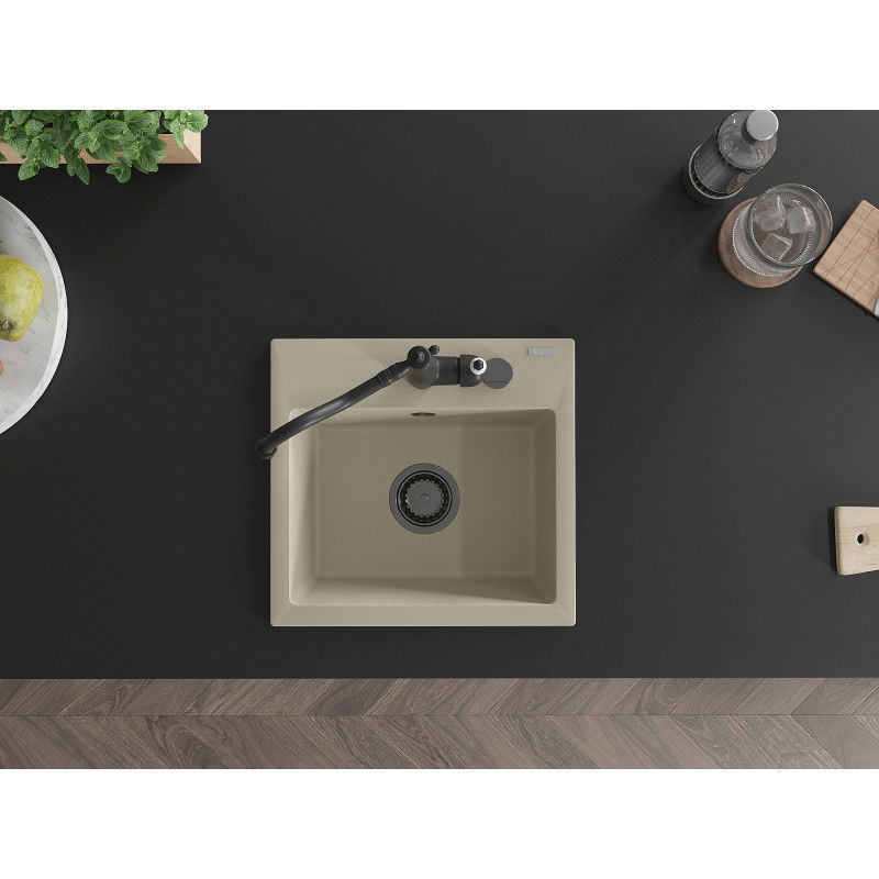 Mexen Milo мивка от гранит 1-камерна с кухненски смесител Carla, бежова - 6505-69-670700-70