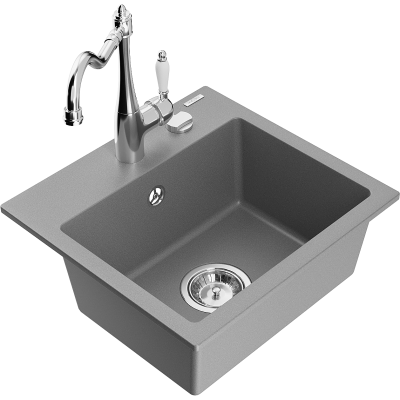 Mexen Milo гранитна мивка с едно корито с кухненски смесител Carla, сива