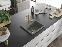 Mexen Milo мивка от гранит с една камера с кухненски смесител Carla, сив - 6505-71-670700-50