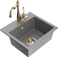 Mexen Milo мивка от гранит с една камера с кухненски смесител Carla, сив - 6505-71-670700-50