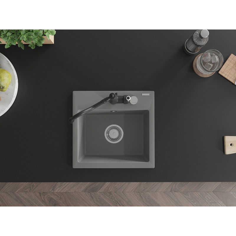 Mexen Milo гранитна мивка с една камера и кухненски смесител Carla, сив - 6505-71-670700-70