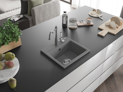 Mexen Milo мивка от гранит с 1 отделение с кухненски смесител Carla, сив - 6505-71-670700-71