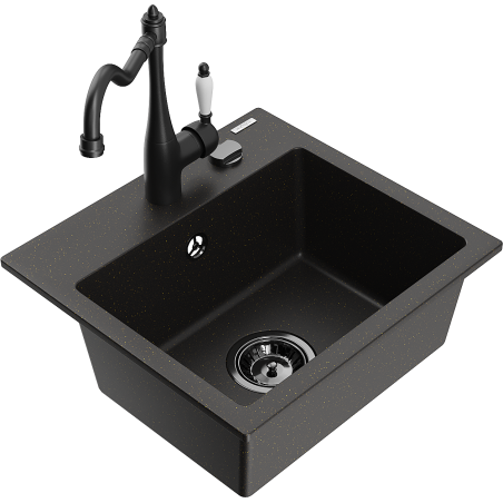Mexen Milo гранитна мивка с 1 корито с кухненски смесител Carla, черен/златен
