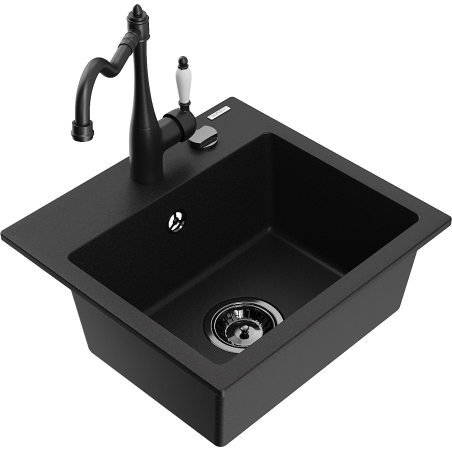 Mexen Milo гранитна кухненска мивка с 1 корито и кухненски смесител Carla,