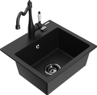 Mexen Milo кухненска мивка от гранит 1-камерна с кухненски смесител Carla, черен - 6505-77-670700-70-B