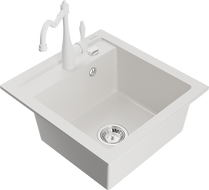Mexen Vito гранитна мивка 1-коморна с кухненски смесител Carla, бял - 6503-20-670700-20