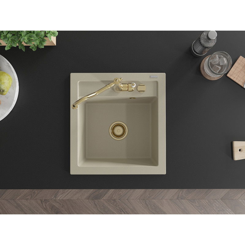Mexen Vito гранитна мивка с 1 корито с кухненски смесител Carla, бежова - 6503-69-670700-50