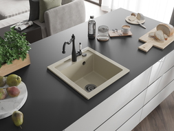 Mexen Vito гранитна мивка с 1 отделение и кухненски смесител Carla, бежов - 6503-69-670700-70