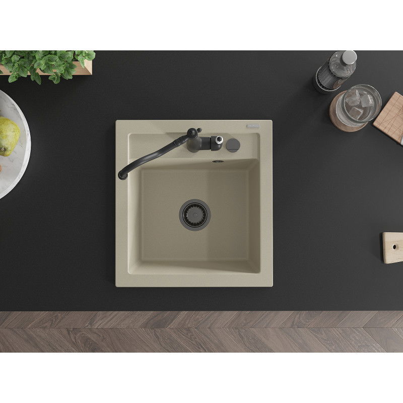 Mexen Vito гранитна мивка с 1 отделение и кухненски смесител Carla, бежов - 6503-69-670700-70