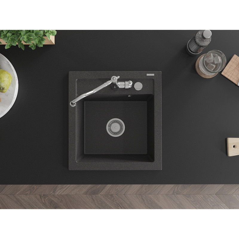 Mexen Vito гранитна мивка с 1 отделение с кухненски смесител Carla, черен на пръски - 6503-76-670700-00