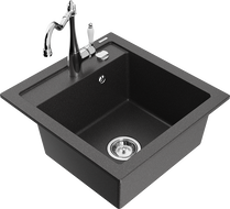 Mexen Vito гранитна мивка с 1 отделение с кухненски смесител Carla, черен на пръски - 6503-76-670700-00