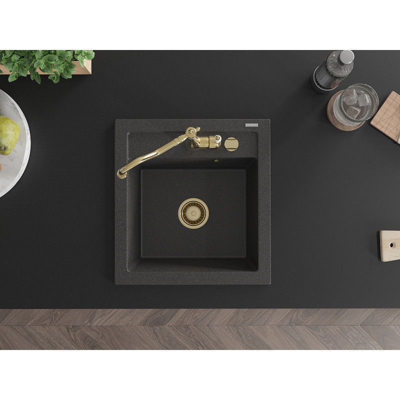 Mexen Vito гранитна мивка с 1 камера и кухненски смесител Carla, черен на петна - 6503-76-670700-50