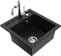 Mexen Vito гранитна мивка с 1 корито с кухненски смесител Carla, черен - 6503-77-670700-00