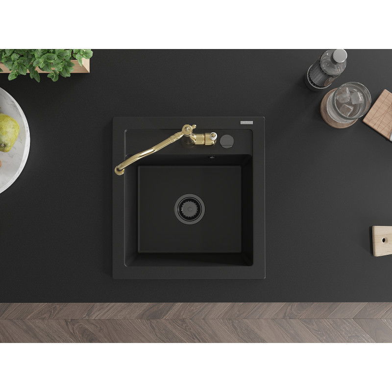 Mexen Vito кухненска мивка от гранит с 1 камера и кухненски смесител Carla, черен - 6503-77-670700-50-B