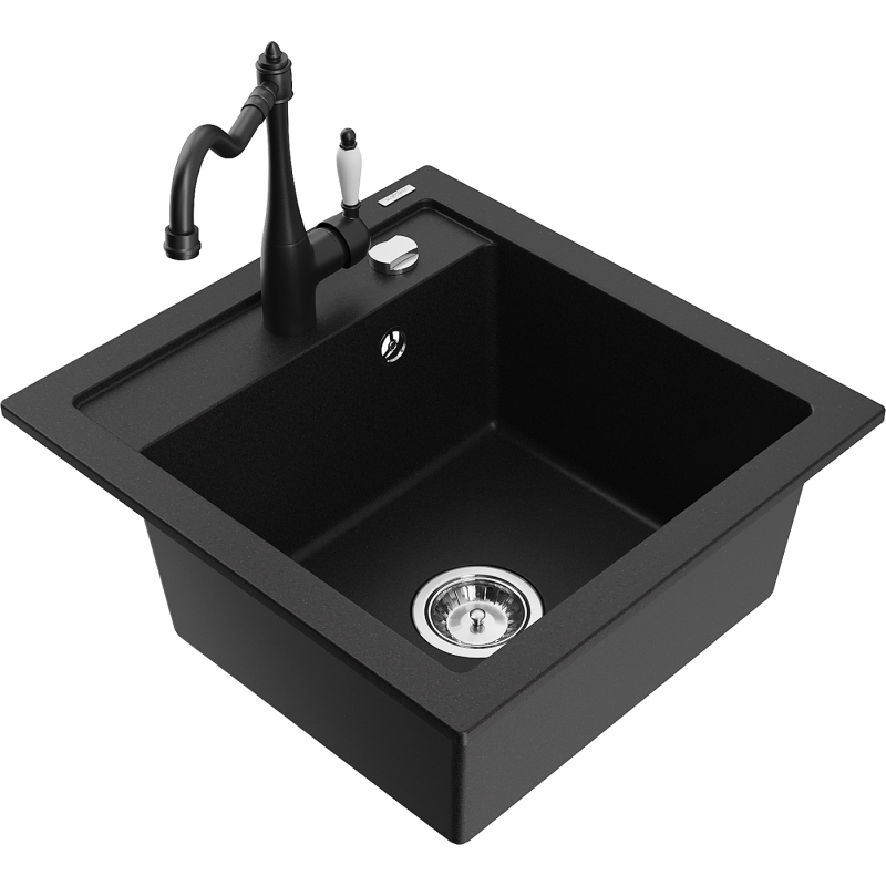 Mexen Vito гранитна мивка с 1 комора с кухненски смесител Carla, черна