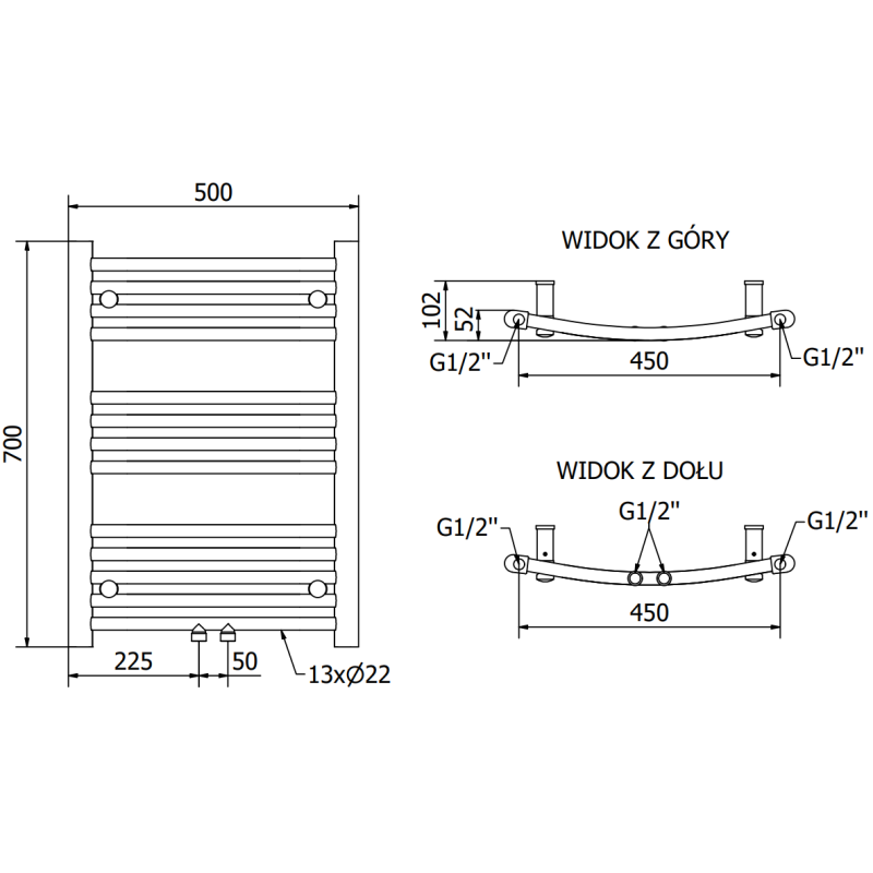 Mexen Ares радиатор за баня 700 x 500 мм, 286 W, бял - W102-0700-500-00-20